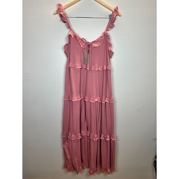 J. Crew Women's BB453 Size M Pink Tiered Knit Keyhole Maxi Dress NWT - Picture 3 of 11